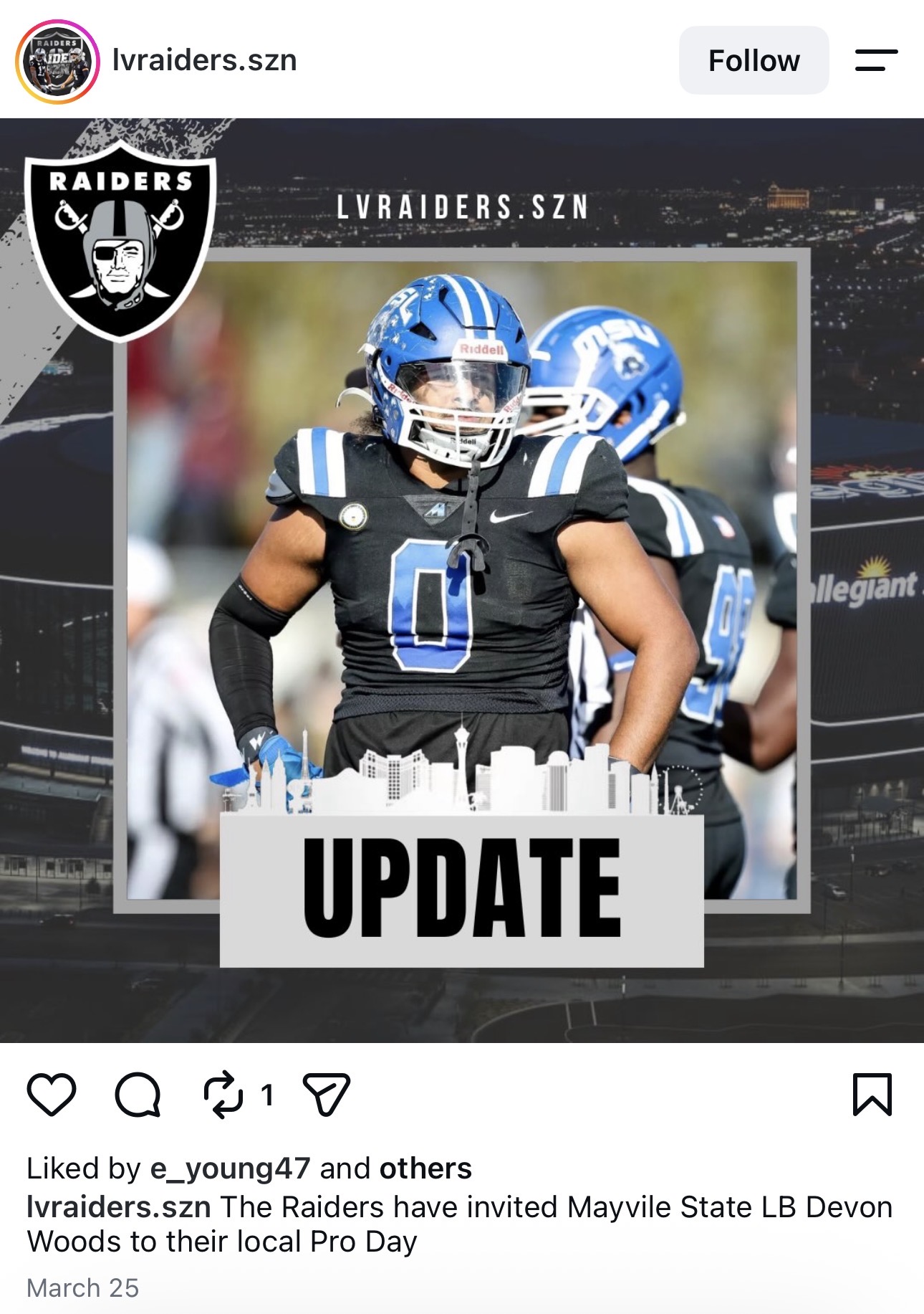 Las Vegas Raiders Local Pro Day invite featuring Devon Woods